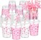 100 Set 12 oz Coquette Bow Plastic Cups with Lids and Straws Disposable Bow Daisy Clear Plastic Cups